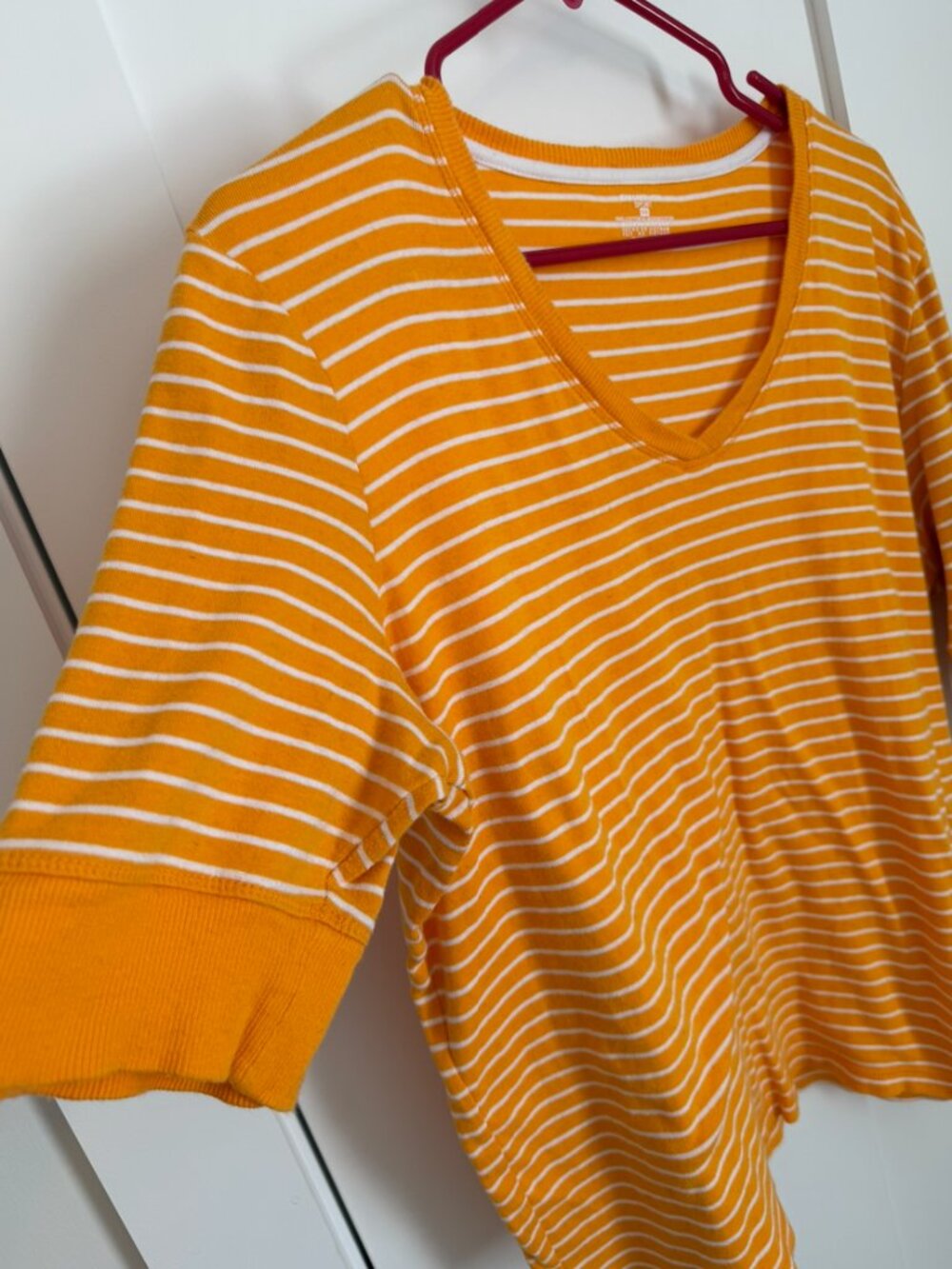 Jones New York Sport Women's XXL Yellow White Striped V-Neck Cotton Top